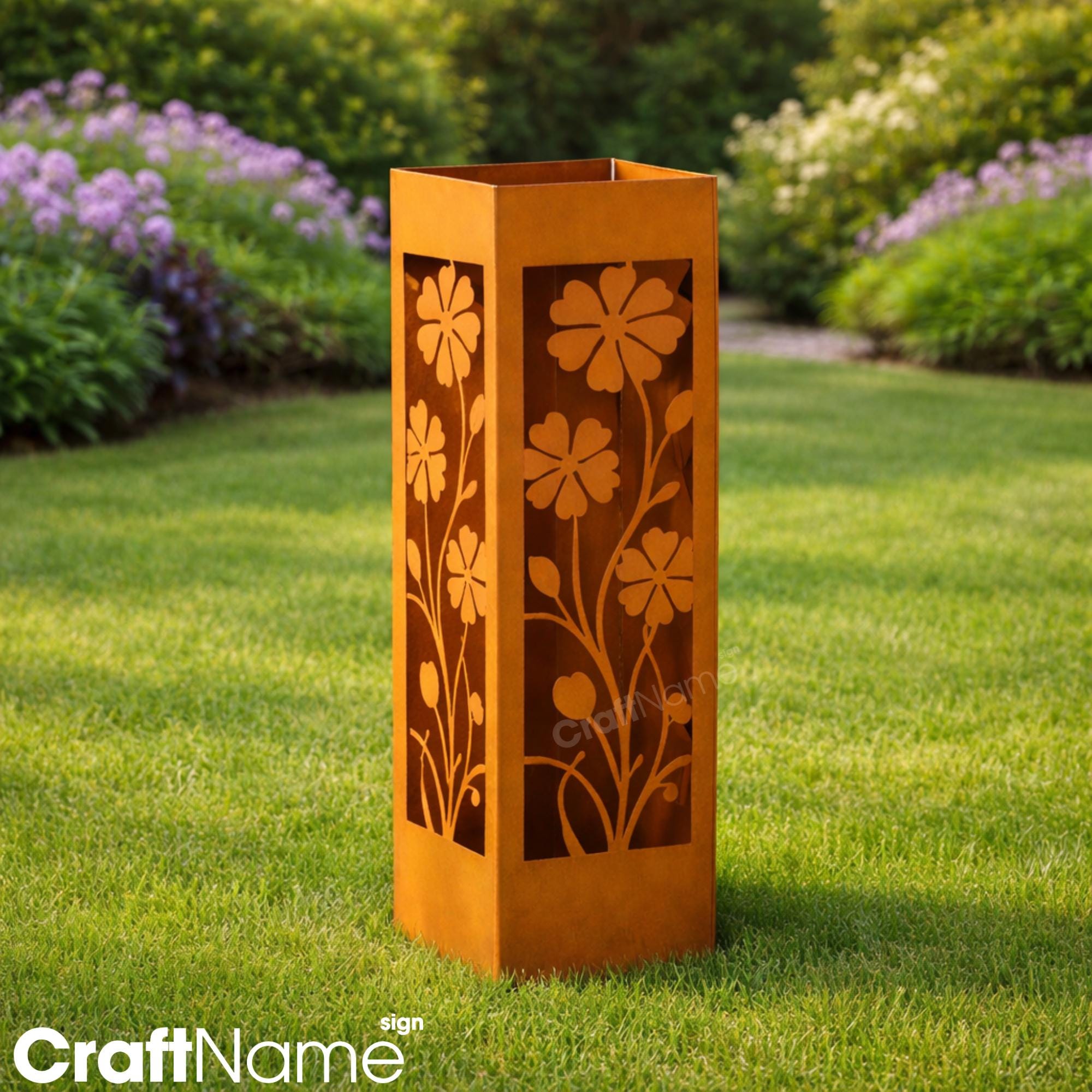 Rusty Column Violet Flower Rusty Metal Garden Column for Backyard, Patio or Garden ...