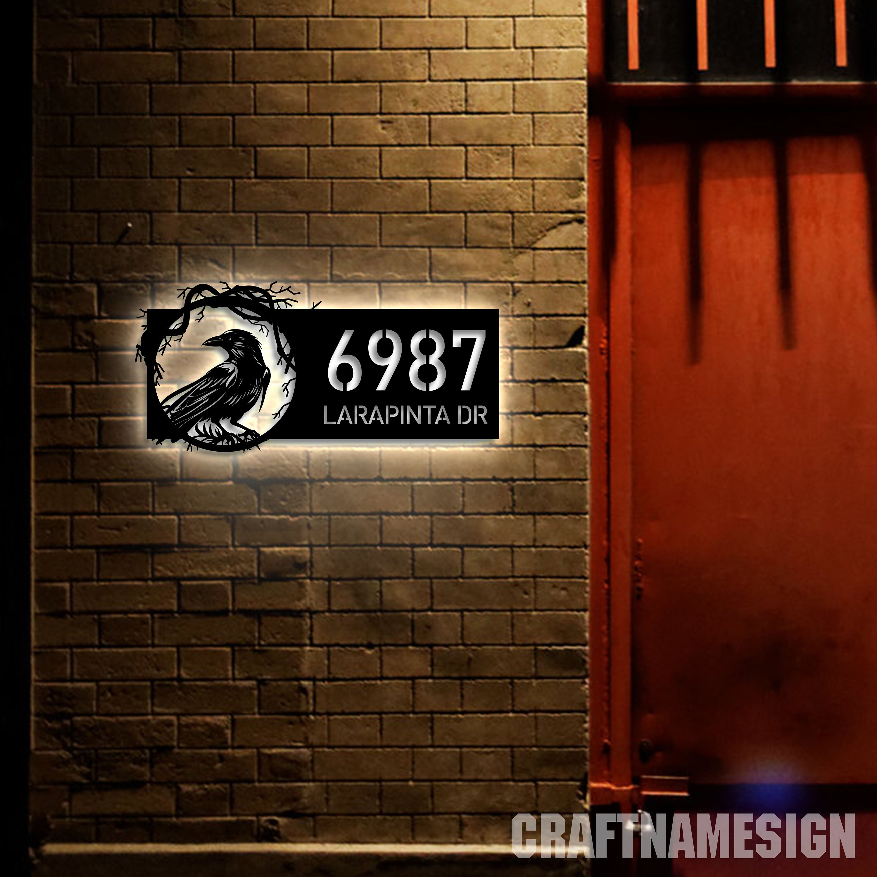 Personalized Black Crow Raven Metal Address Sign, House Number Hanging ...