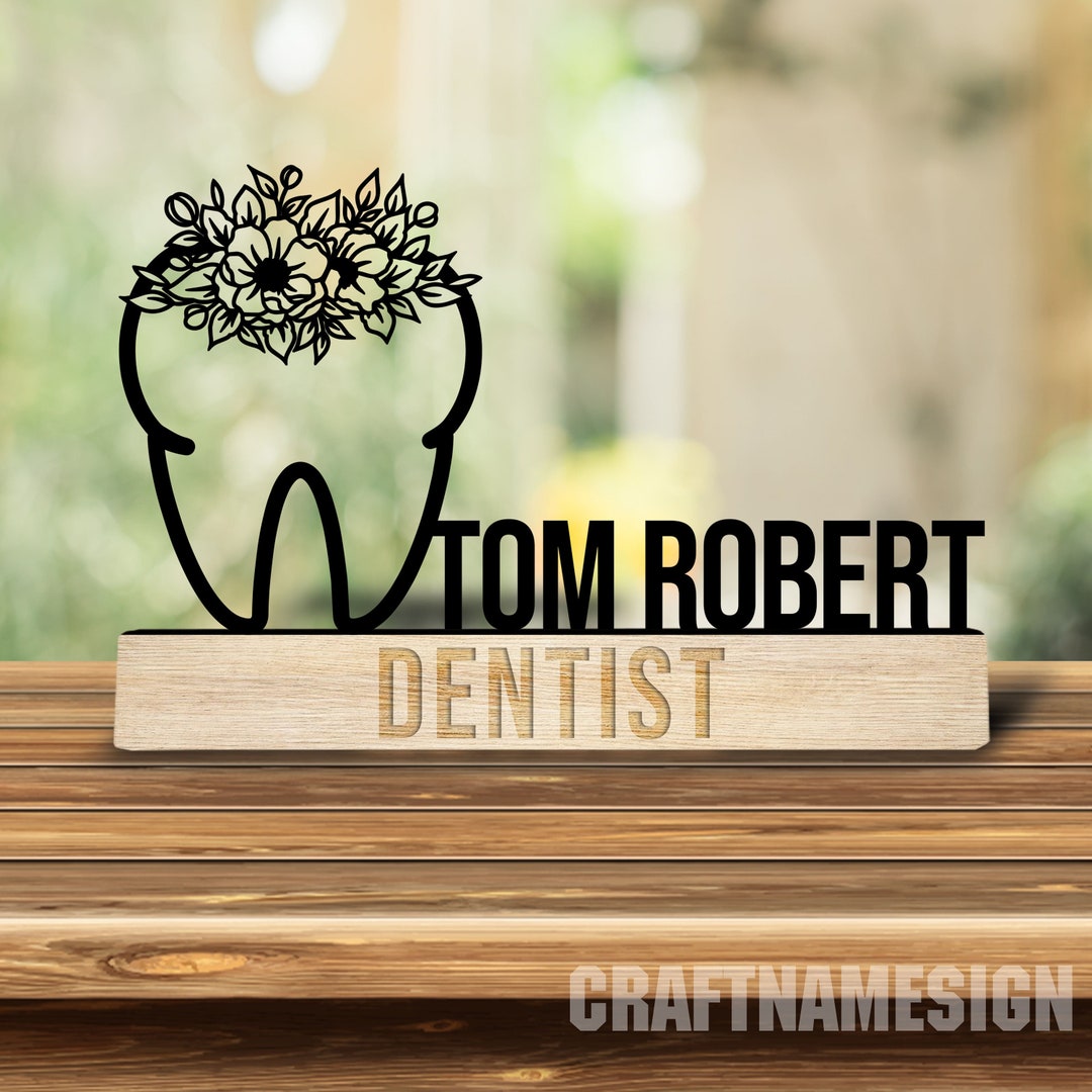 Custom Dentist Wooden Desk Name Plate, Dentist Metal Nameplate for Desk