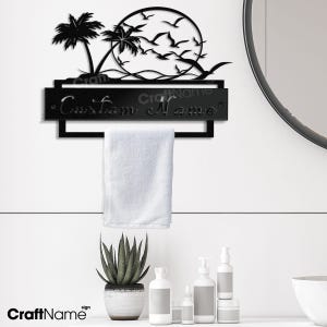 Portasciugamani in metallo personalizzato con alba e palma per la decorazione del bagno, portasciugamani, portasciugamani da parete, appendiabiti