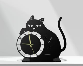 Chubby Cat Metal Tabletop Clock, Personalized Cat Silent Table Clock Office Decor, Corporate Gifts, Cat Lover Table Clock Metal Sign