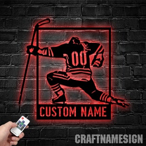 Personalized Girl Hockey Metal Sign, LED Hockey Stick Metal Wall Art, Hockey Player Name Sign, Hockey Wall Decor,Gift for Birthday Christmas