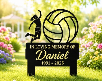Personalized Volleyball Memorial Garden Stake, Custom Metal Grave Marker for Athlete Sympathy Gift