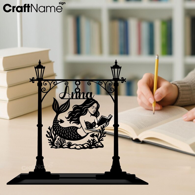Mermaid Lib Personalized Mermaid Library Sign Metal Desk Art, Ocean Mini Signpost ...