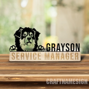 Plaque signalétique de bureau en bois personnalisée pour les amoureux des chiens, plaque signalétique en métal pour chien de berger australien pour le bureau, décor de bureau, plaque signalétique de bureau, cadeau de nouveau travail