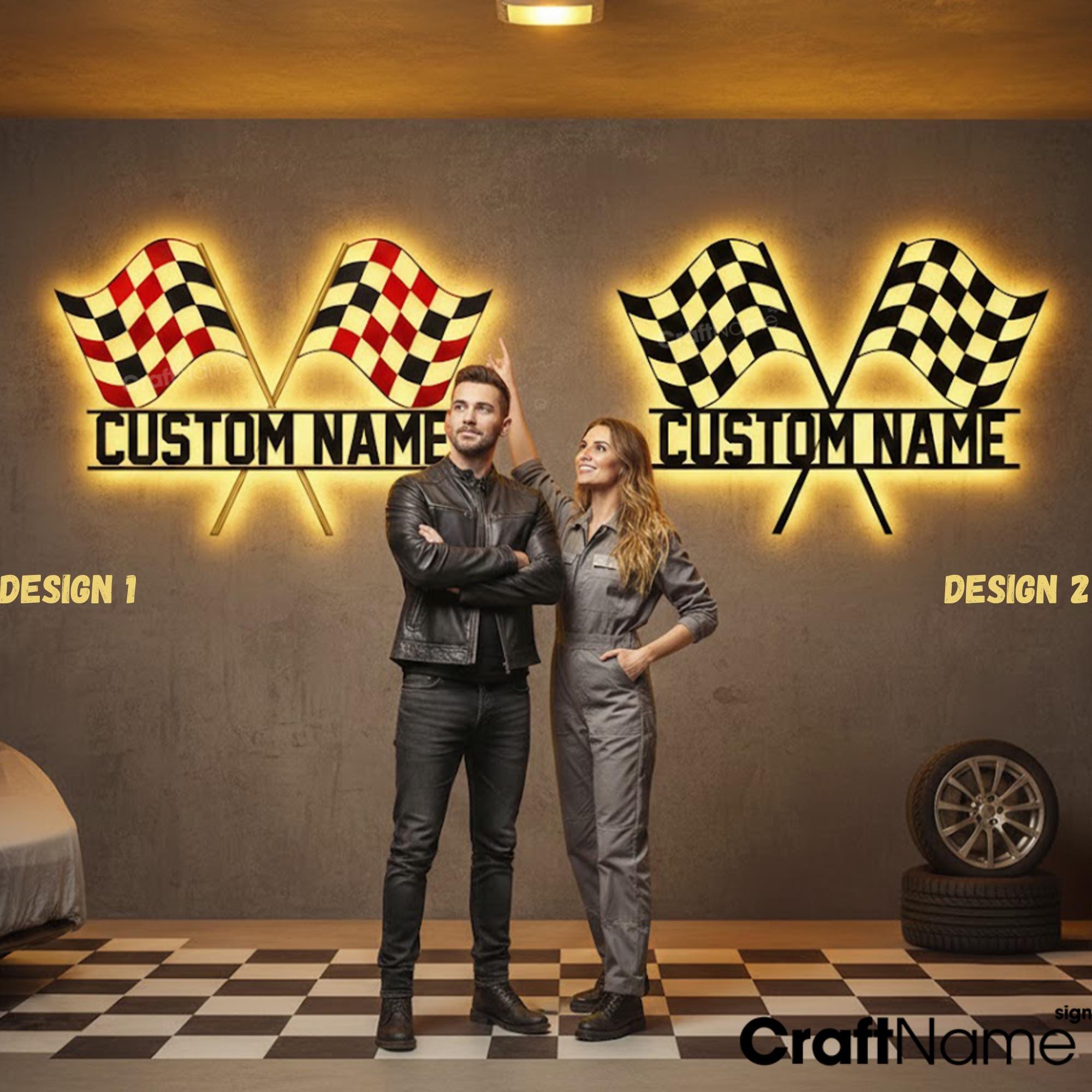 Custom Start Finish Racing Flag Metal Wall Art With LED Light ...