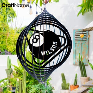 Custom Billiards Wind Spinner Garden Hanging Sign, Outdoor Metal Wind Spinner Decor, Personalized Billiards Player Name Spinner Yard Sign