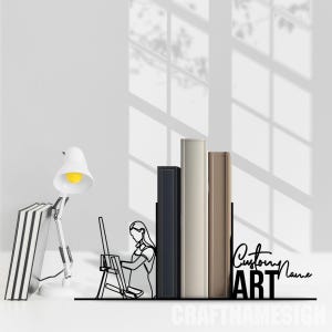 Custom Artist Metal Bookend Decor, Personalized Painting Artist Class Name Book End, Book Stand Black Metal Art, Book Nook Office Decor
