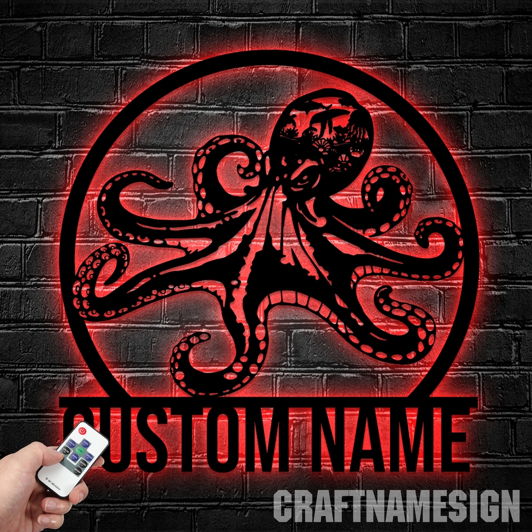 Custom Octopus Tentacles Metal Sign, Octopus Metal LED Decor ...