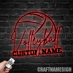 Personalized Volleyball Metal Wall Art LED Light, Volleyball Player Sign, Custom Name Room Sign, Volleyball Wall Art, Volleyball Player Gift