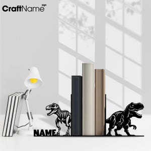 Personalized Dinosaur Metal Bookends, Dinosaur Lover Name Book Ends, Book Stand Black Metal Art, Book Nook Office Decor for Book Lover