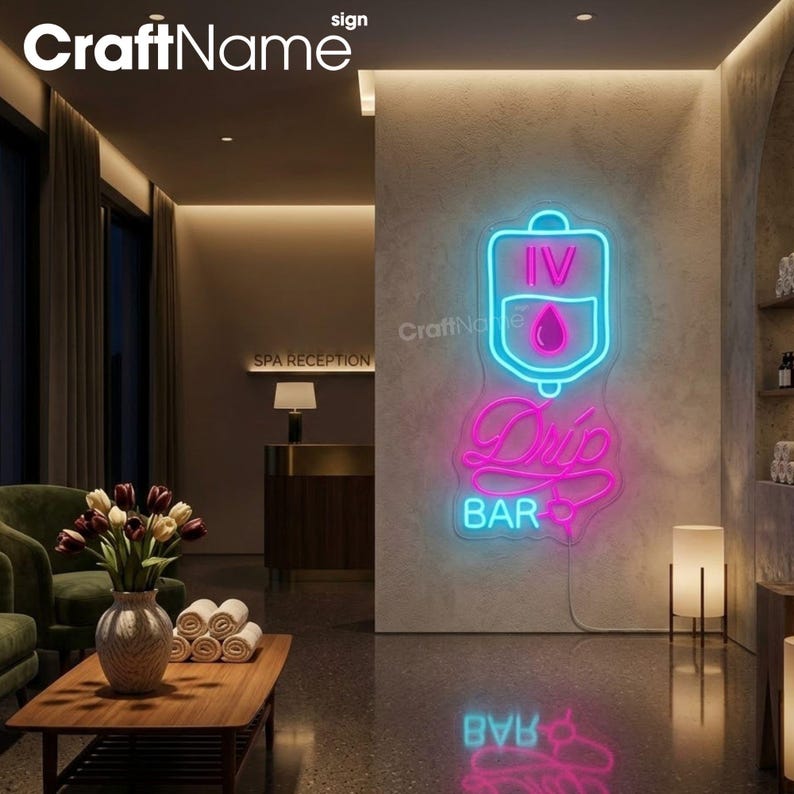 IV Therapy Neon Wall Sign, LED Light for Hydration Bar or Wellness ...