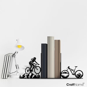 Personalized Woman Mountain Biking Book Holder Metal Sign, Biker Metal Bookend for Book Nook Decor, Book End Metal Art, Book Stand Decor