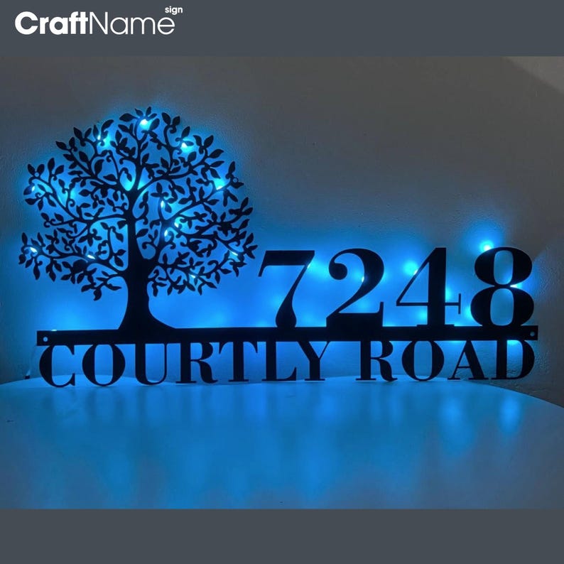 Personalized Tree House Number Metal Address Sign, Custom Backyard Tree