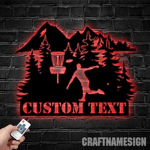 Custom Disc Golf Player Metal Wall Art LED Light Personalized Disc Golfer Name Sign Home Decor Decoration Man Cave Birthday Christmas