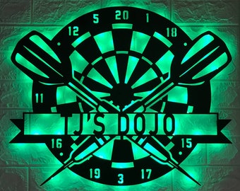 Custom Dartboard Dart Game Metal Wall Art LED Light - Gepersonaliseerde Dart Gamer Naam Sign Home Decor - Ideaal voor Home Decor & Gift