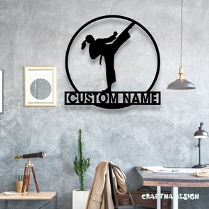 Custom Girl Taekwondo Martial Arts Metal Wall Art with LED Light - Personalized Kid Tae Kwon Do Name Sign Home Taekwon-Do Korean Decoration