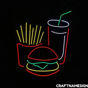 Burger French Fries Neon Sign, Burger Led Sign, Custom Neon Sign, Fast Food Restaurant Decor, French Fries Light, Hamburger Led Light