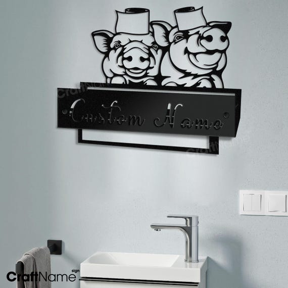 Personalized Funny Pigs Toilet Paper Metal Towel Holder, Towel
