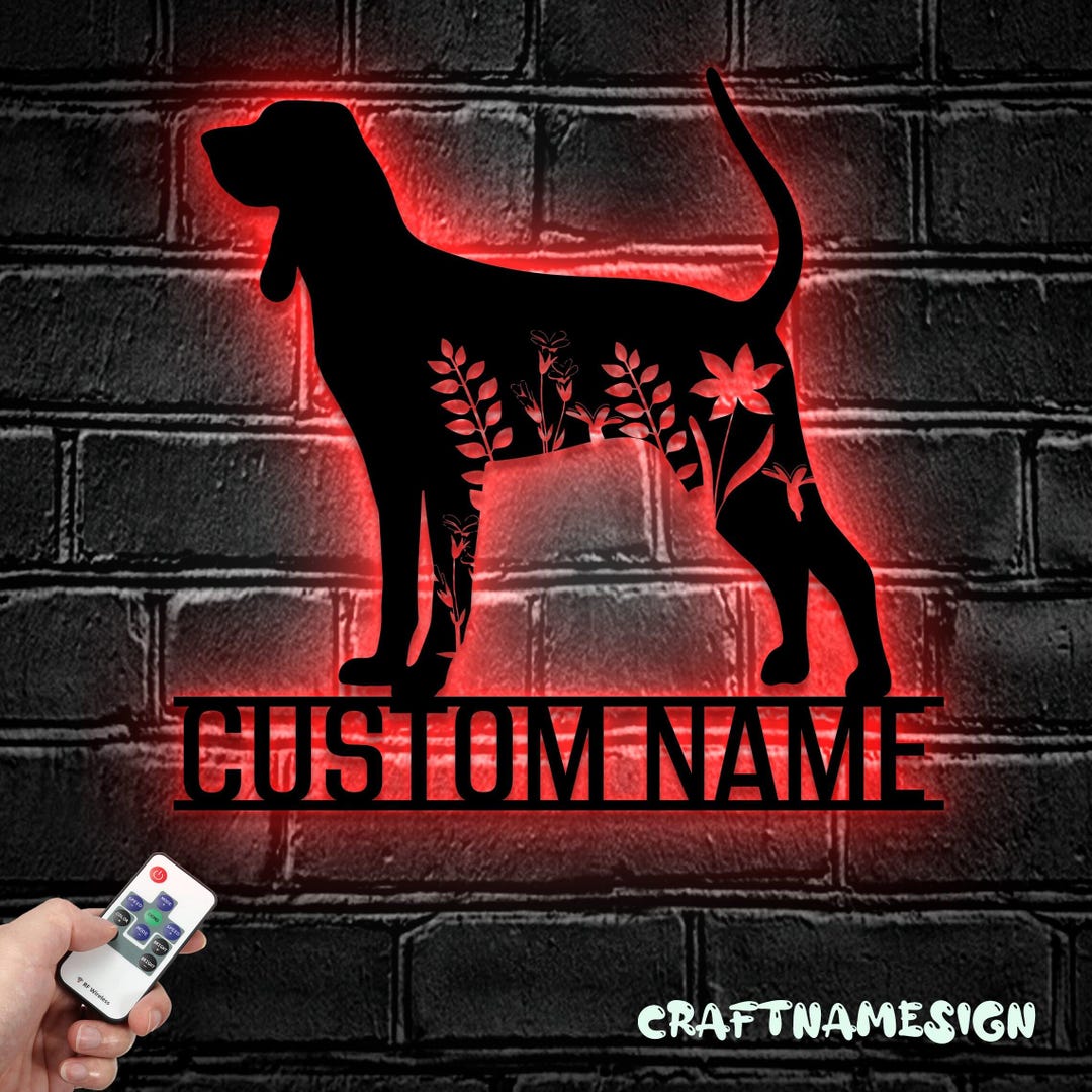 Custom Floral Treeing Walker Coonhound Metal Wall Art LED Light