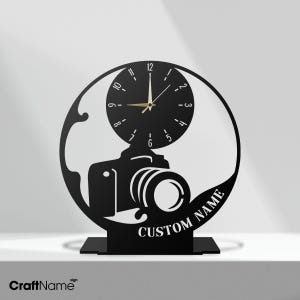 Custom Photographer Metal Clock For Desk Sign, Personalized Photography Metal Tabletop Clock Decor, Corporate Gifts, Metal Desk Office Clock
