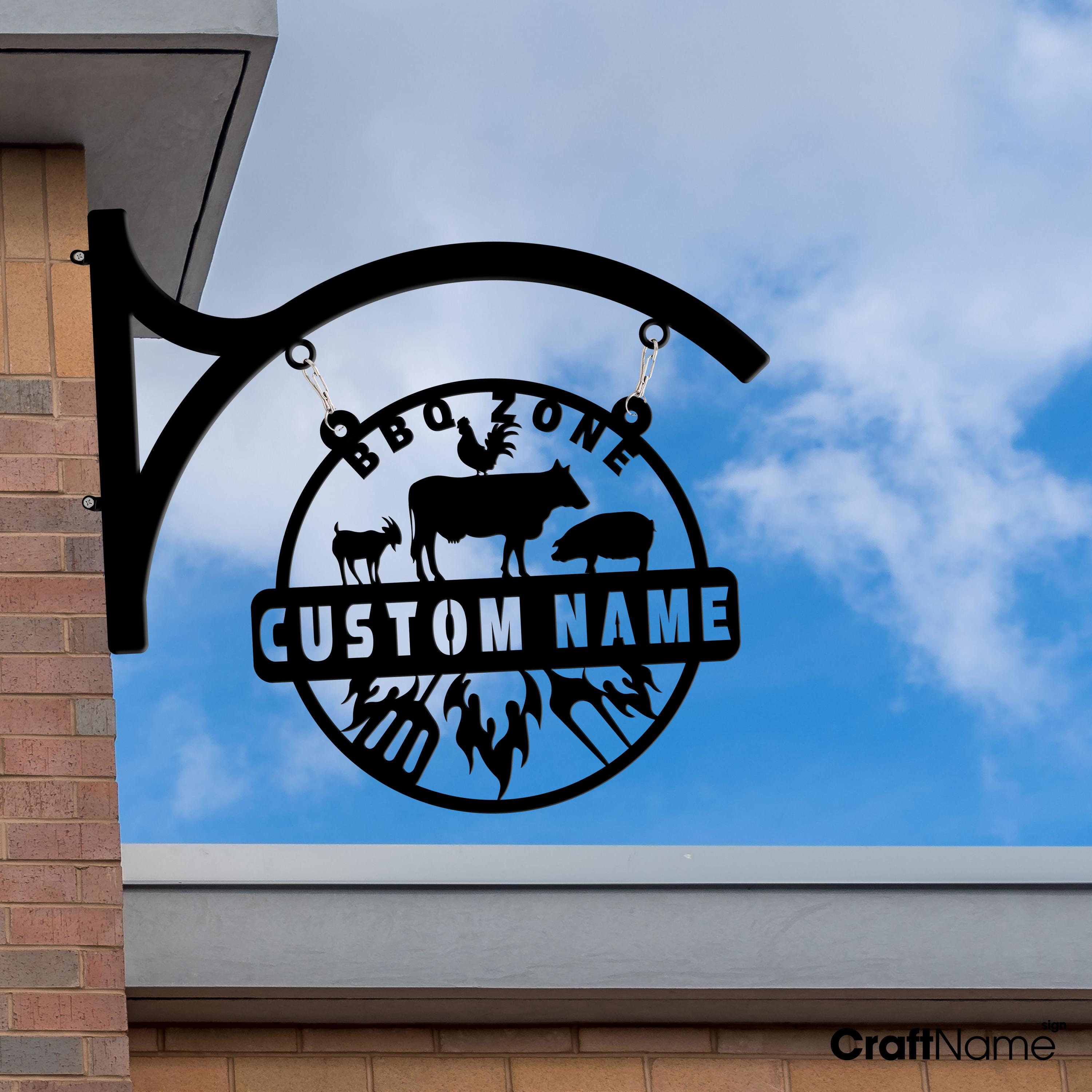 Custom BBQ Zone Metal Storefront Wall Hanging Sign, Barbecue Restaurant ...