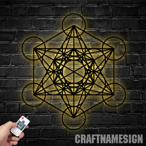 Sacred Geometry Metal Wall Art Led Light, Home Meditation Metal Yoga Wall Decor, Zen Metal Home Decor, Sri Yantra, Metatron Cube Wall Art