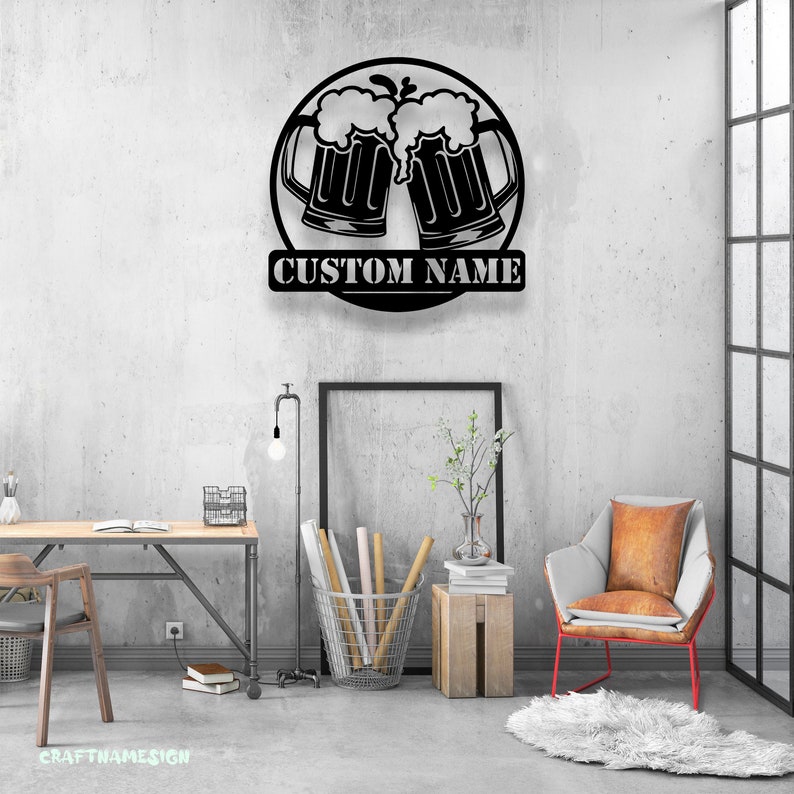Custom Beer Bar Metal Wall Art LED Light - Personalized Beer Mug Cheers ...
