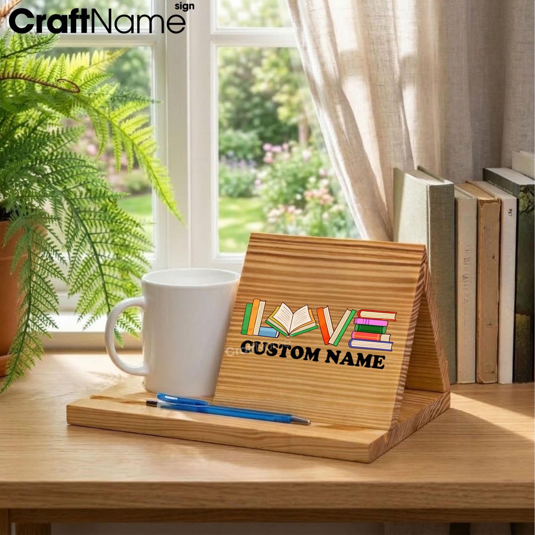 Personalized Wooden Book Holder, Custom Name Reading Stand, Gift for ...