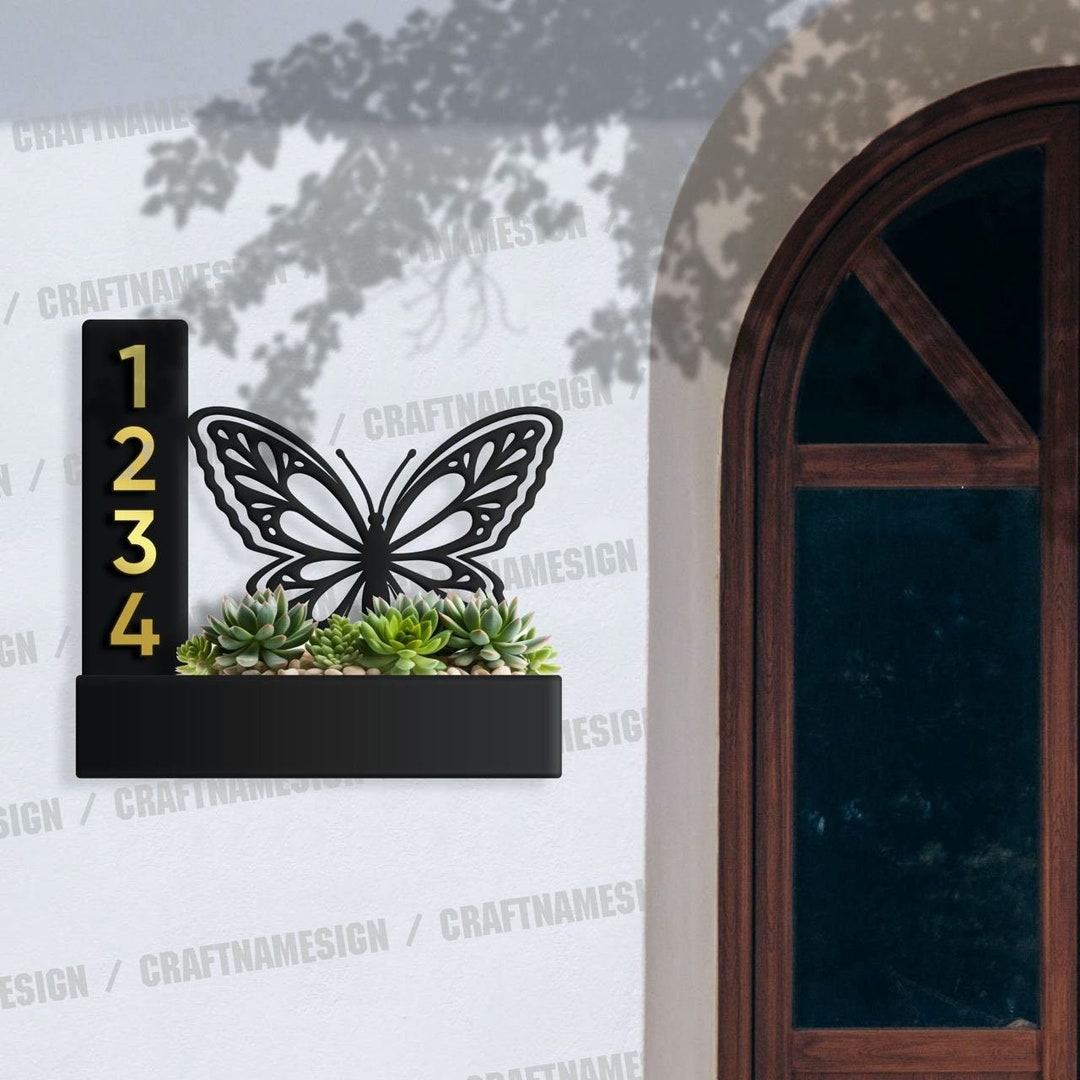 custom-butterfly-succulents-planter-house-number-sign-planter-address