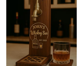Personalized Engraving Name Wooden Whiskey Dispenser, Bourbon Dispenser for Home Bar Decor, Beverage Decanter, Gift for Husband, Boyfriend