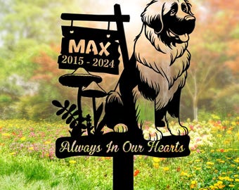 Niestandardowy palik na cmentarz dla psa Leonberger, metalowy palik nagrobny Leonberger Garden, tablica pamiątkowa z palikiem, nagrobek, metalowy palik ogrodowy
