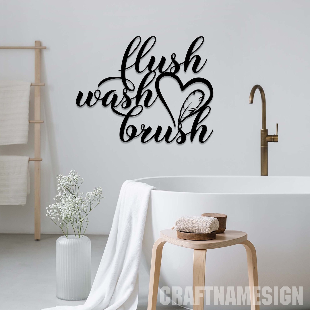 Flush Wash Brush Bathroom Metal Wall Art, Bathroom Funny Decor, Wash ...