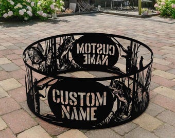 Anillo de fuego para pesca personalizado, brasero de metal personalizado, decoración para exteriores para pescadores, regalo único para amantes de la pesca