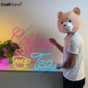 Coffee and Tea Led Light, Coffee Shop Wall Art, Tea Shop Wall Decor, Coffee & Tea Home Bar Neon Led Sign, Custom Neon Sign for Cafeteria