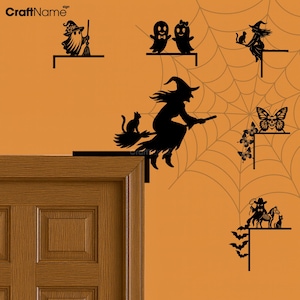 Halloween Witch Metal Door Corner, Spooky Black Cat Door Topper Hanging Decoration, Unique Gift for Cat Lovers and Halloween Enthusiasts