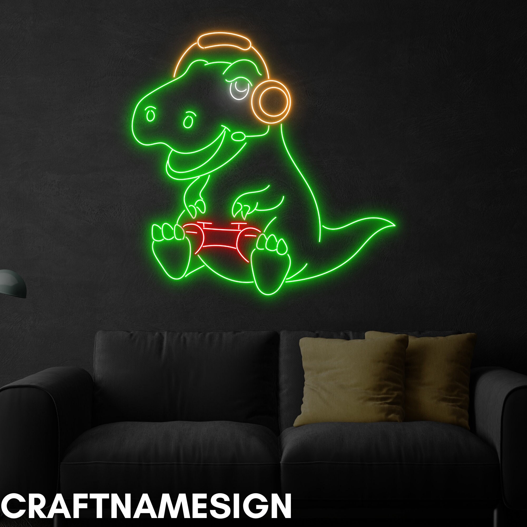 Dinosaur Gamer Neon Sign, Dinosaur Led Sign, Custom Neon Sign, Dinosaur Wall Decor, Dinosaur Lover Gift, Gifts For Kids, Kids Room Decor