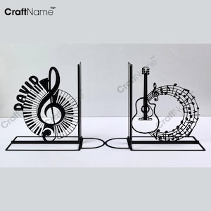Custom Bookend Piano Musical Note Metal, Personalized Musician Book End, Book Stand Black Metal Art, Book Nook Office Decor for Book Lover