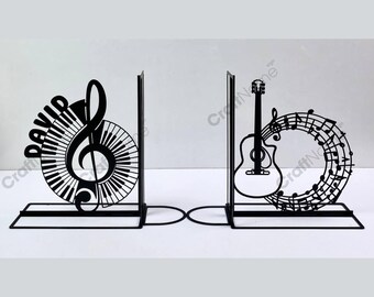 Custom Bookend Piano Musical Note Metal, Personalized Musician Book End, Book Stand Black Metal Art, Book Nook Office Decor for Book Lover