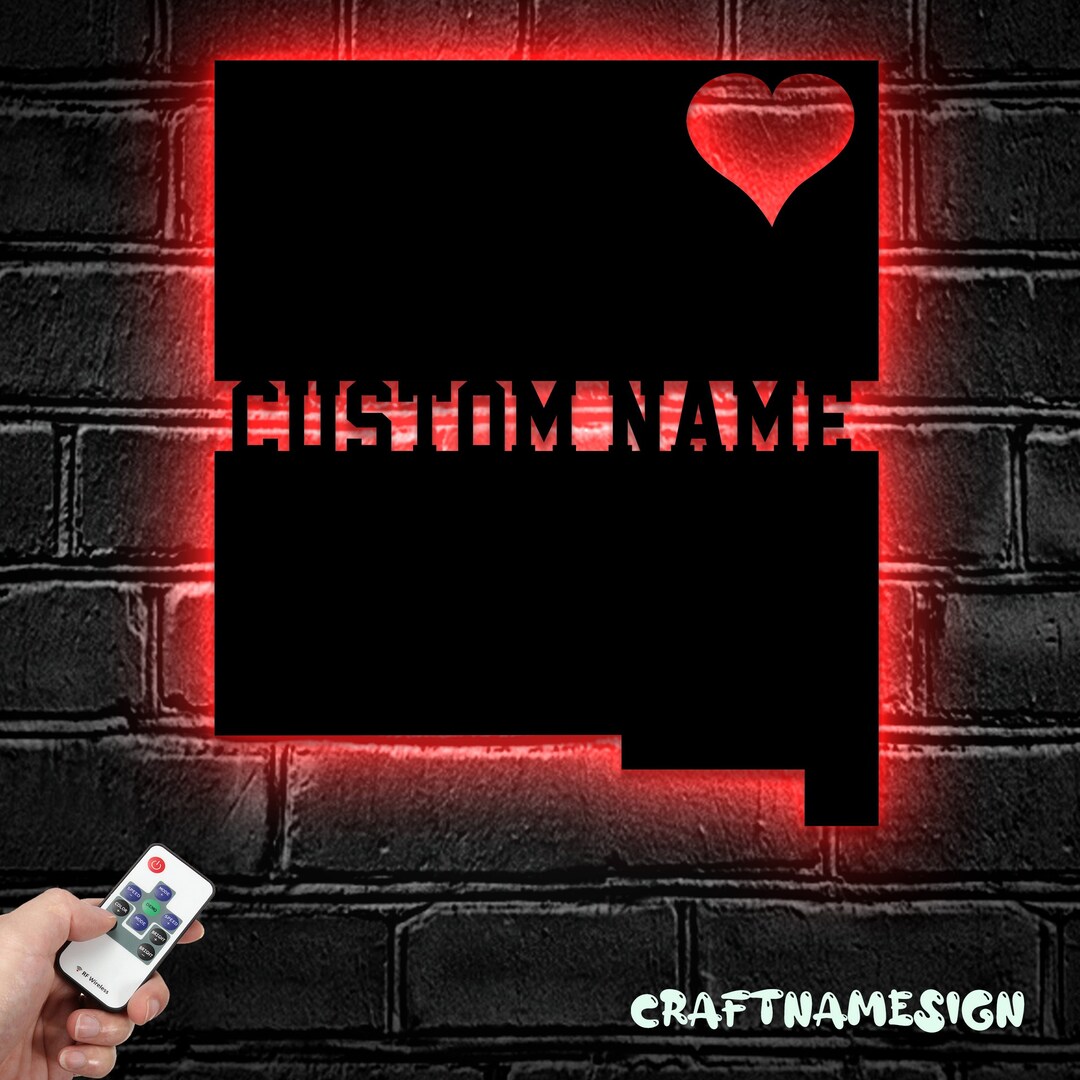 Custom New Mexico Map Metal Wall Art LED Light Personalized New Mexico