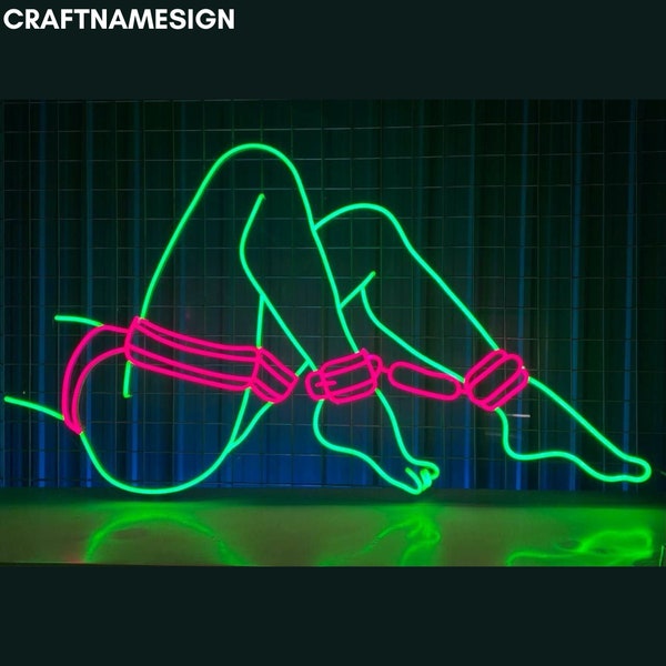 Bondage Girl Neon Sign, Woman Legs Bondage Led Sign, Custom Neon Sign, Sexy Woman Body Wall Decor, Sensual Sex Bond Legs In Bed Led Light