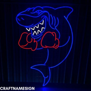 Cute Shark Boxer Neon Sign, Shark Boxing Led Sign, Custom Neon Led Light For Boxing Club & Bedroom Decor, Gift For Kid, Shark Lover Gifts