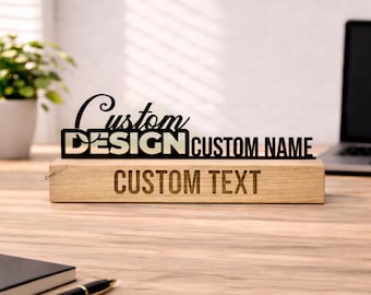 Custom Wooden Desk Name Plate with Company Name or Logo, Personalized Office Decor