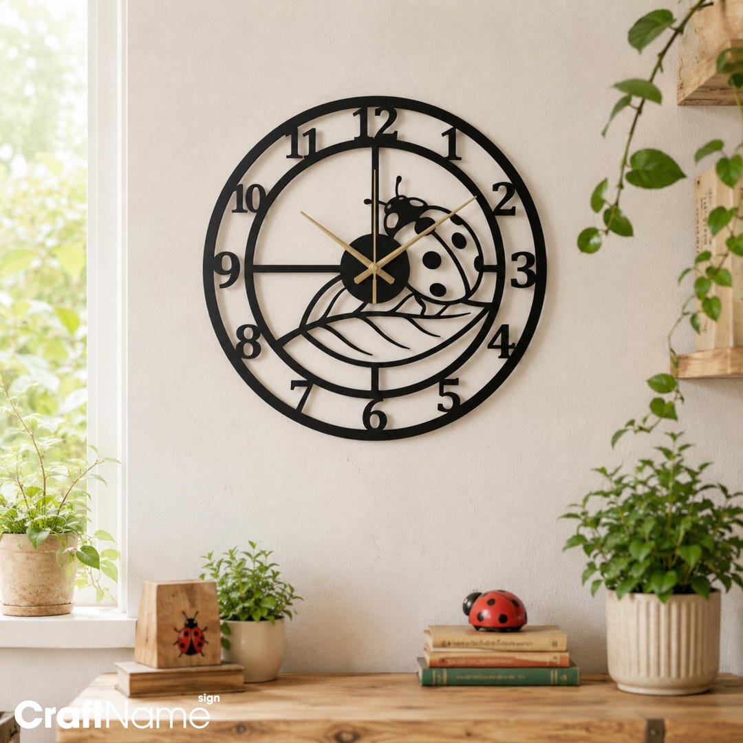 Stick Insect Clock Ladybug Metal Wall Clock, Cute Insect Wall Art for Nursery or Kids Room ...