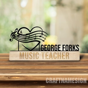 Custom Wooden Music Teacher Desk Name Plate, Teacher Metal Nameplate for desk, Desk Nameplate, Office Decor, Desk Name Plate, New Job Gift