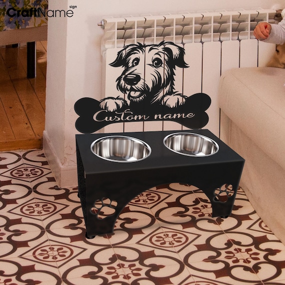 Personalized Irish Wolfhound Metal Food Bowl Holder, Dog Feeder
