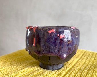 Bol violet fait main en céramique | Cadeau déco | Poterie artisanale | Pincement à la main