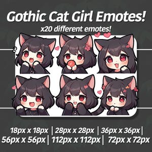 Emote de Gata Gótica! Perfeito para Twitch, Discord e Youtube! Pacote com 20! | Download Digital Multi Pack | Emotes Twitch | 01