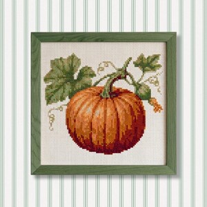 Pumpkin Cross Stitch Pattern PDF, Autumn Harvest Embroidery, Fall Botanical Wall Art