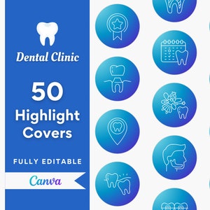 Instagram Highlight Covers for Dental Clinic | Highlight Icons | Story Highlights | Canva Templates | Dentistry | Blue Highlights | Editable